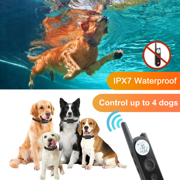 Mimofpet Dog training Collar Waterproof and Rechargeable  with Beep, Vibration, Safe Shock, Light and Keypad Lock Mode for Large Medium Small Dogs（X2-4Receivers）